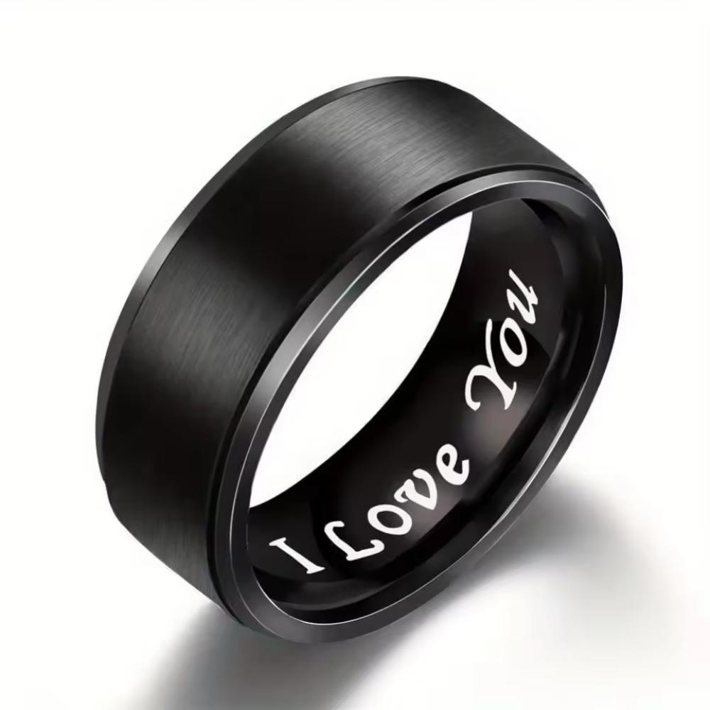 Stainless Steel Rings with "I LOVE YOU" Engraved Inside - Black/White Matching Promise Rings Valentine's Gift Jewelry