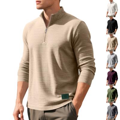 Spring/Autumn Minimalist Casual Men's Loose-Fit Jacquard Stand-Up Collar Half-Zip Base Layer Sweatshirt