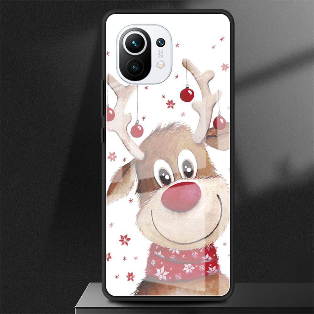 Glass Case For Xiaomi Poco X3 NFC 11 Lite 11T F3 M3 For Redmi Note 11 10 9 8 Pro 10S 9S 9A 9C Phone Cover Cartoon Christmas