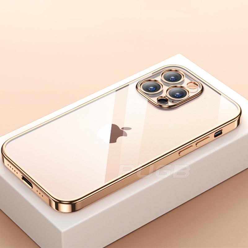 Luxury Plating Transparent Soft Silicone Case for iPhone 13 11 12 Pro Max Mini XR X XS SE 2020 8 7 Plus Shockproof Clear Cover
