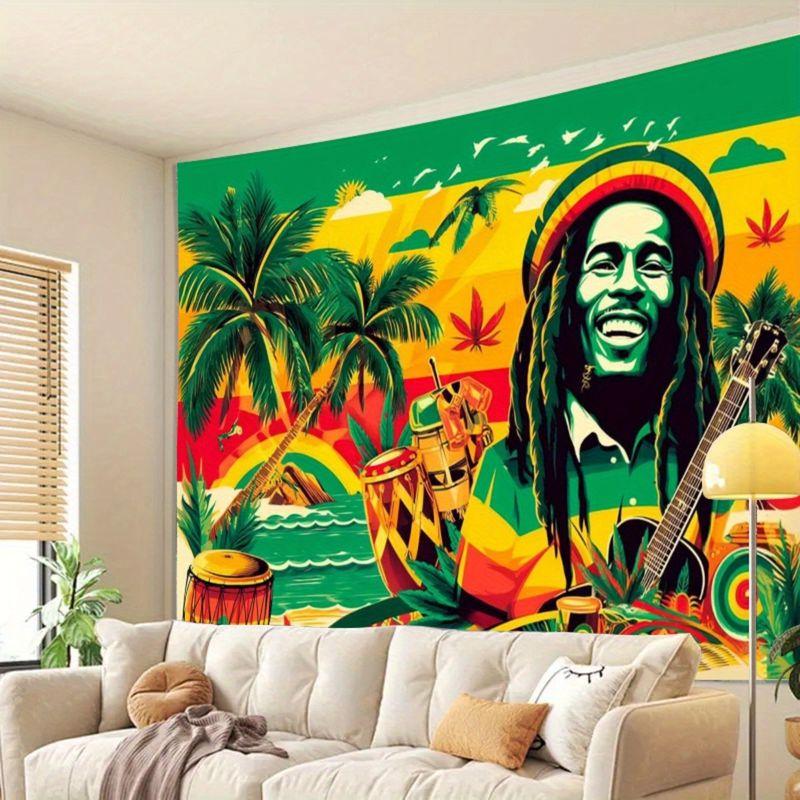 Jamaican Bob Marley Reggae Red Yellow Green Island Tapestry Wall Hanging Home Decor for Bedroom Living Room Dorm