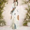 Plus Size Women V Neck Cold Shoulder Tie Cuff Short Sleeve Printed A Line Maxi Dress