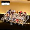 Transparent Acrylic Badge Display Stand: Tiered Desktop Organizer for Gacha, Merchandise, and Pins.