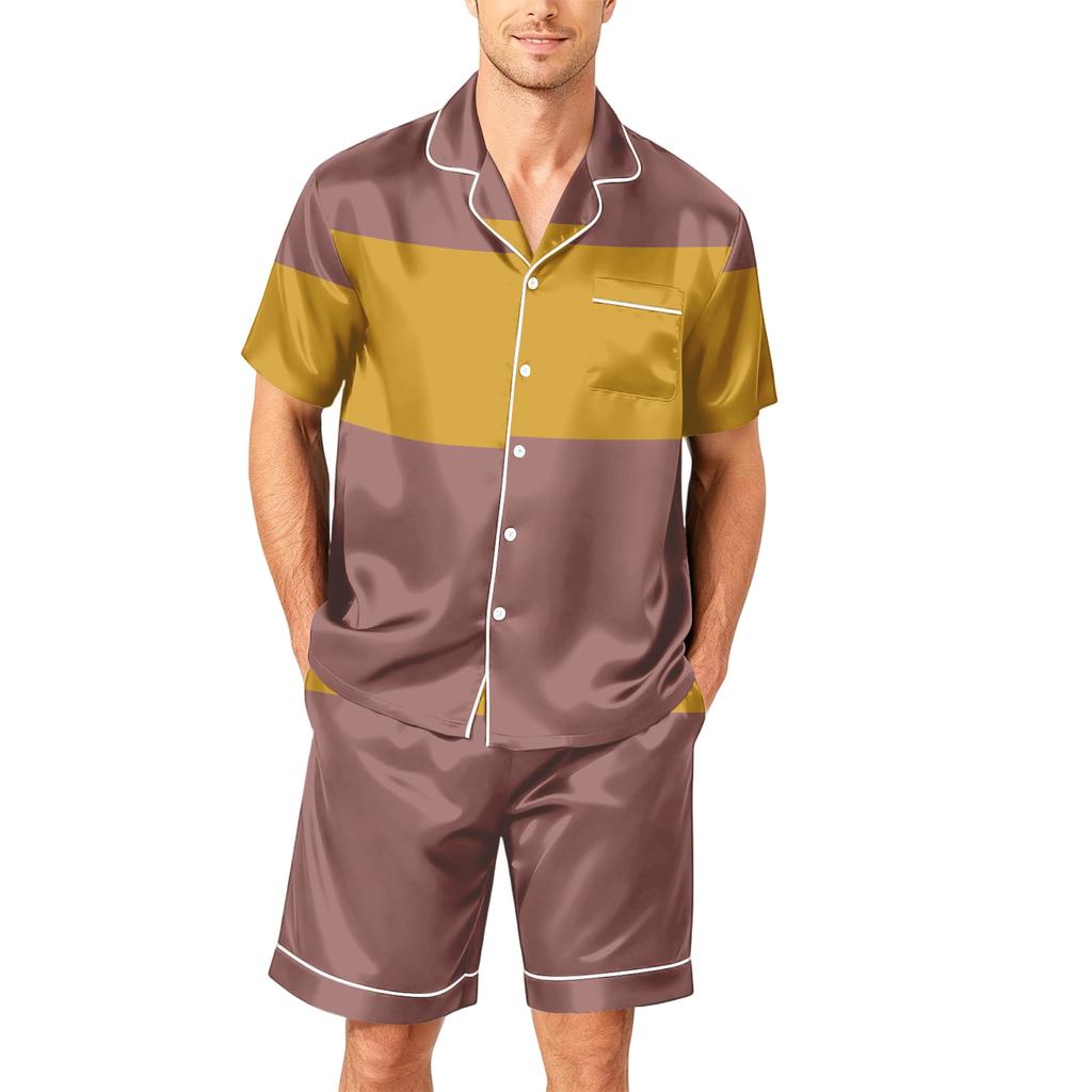 Men's Short Sleeve Pajama Set Button Down Shirt with Notched Collar and Matching Shorts Soft Lightweight Lounge Sleepwear S-XXXXL