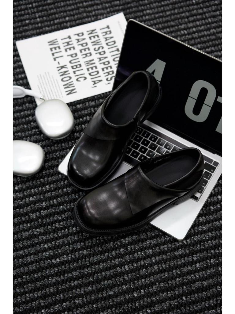 Men's Height-Increasing Black Derby Shoes with Thick Sole and Wooden Heel - 2025 Trendy Japanese & Korean Style.