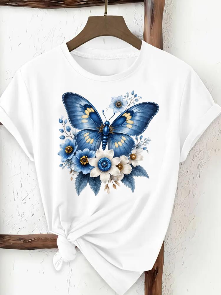 (Asian Size) trend flower cute Woman Women Fashion Tee Top Print Female Clothing Short Sleeve T Shirt Graphic T-shirts
