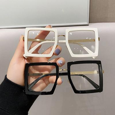New Big Square Eyeglasses Fashion Retro Designer Anti Blue Light Women Glasses Metal Frame Trend Clear Reding Computer Eyeglasse