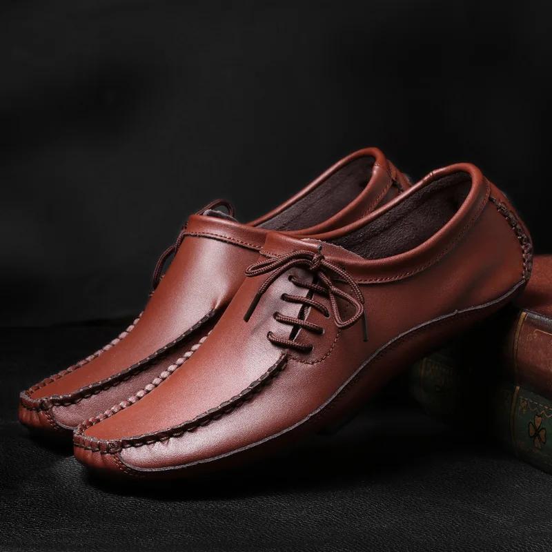 

Fashion Genuine Leather Men Casual Shoes Fashion Loafers Newly High Quality Handmade Boat Shape Driving Shoes Man Zapatos De Hombre 47 коричневый