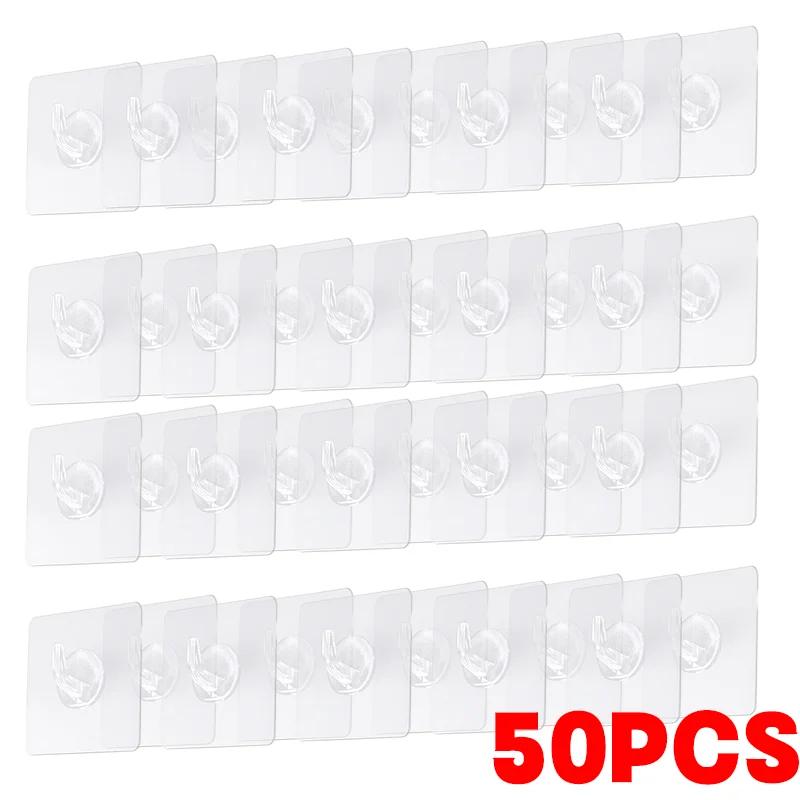 5-100pcs Self-Adhesive Small Wall Hooks Transparent Wall Hooks for Kitchen and Bath Heavy Duty Waterproof Reusable Stickers
