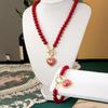 Beaded Heart Pendant Jewelry Set Crystal Pearl Necklace Set Necklace Bracelet Set  Wedding Party