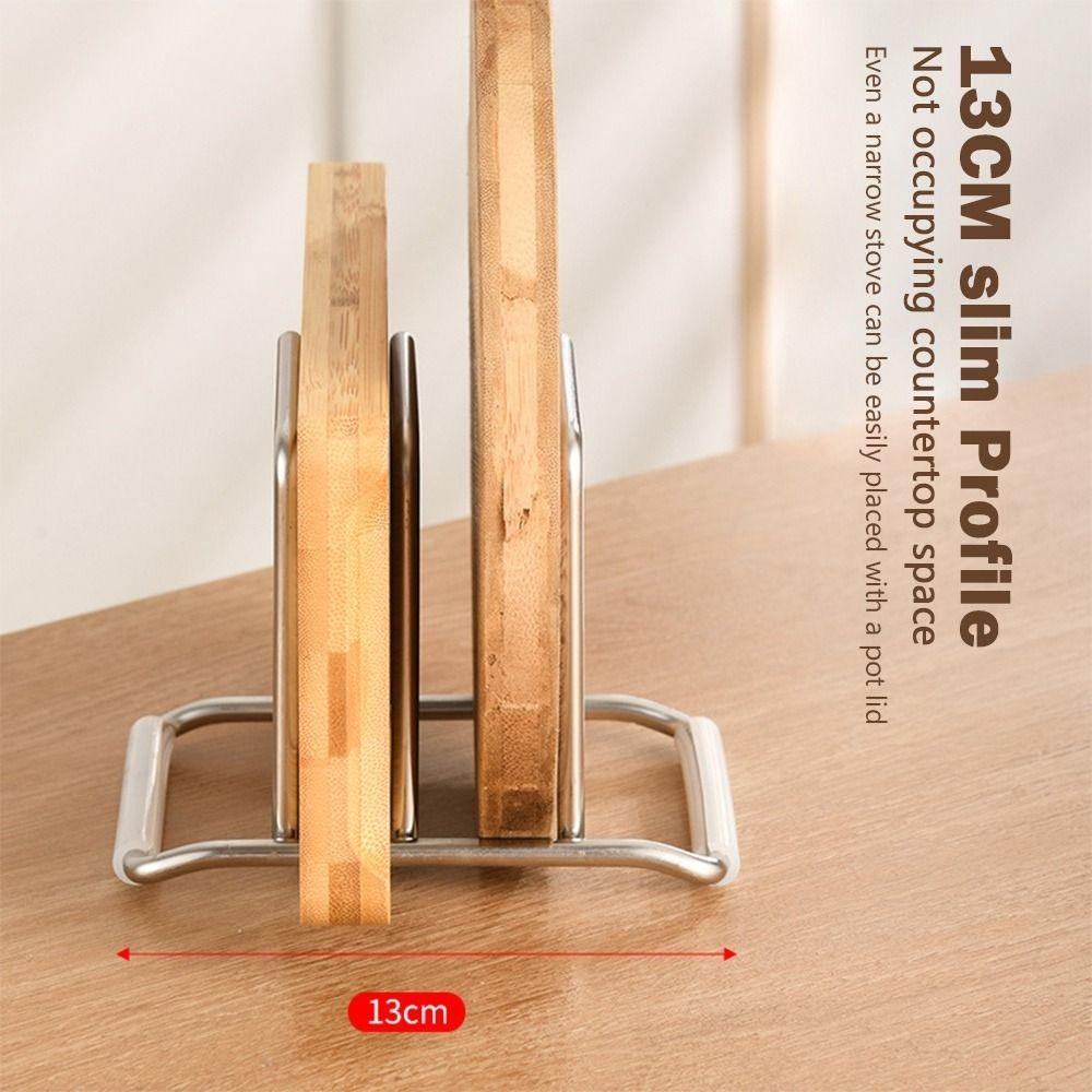 Stainless Steel Cutting Board Holder Rustproof Space Saving Chopping Board Organizer Anti-slip Draining Water Pot Lid Rack