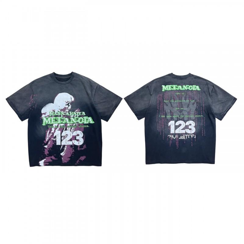 Herren locker geschnittenes Baumwoll-T-Shirt mit kreativem Buchstabenaufdruck lässiges Kurzarm-T-Shirt Herbst