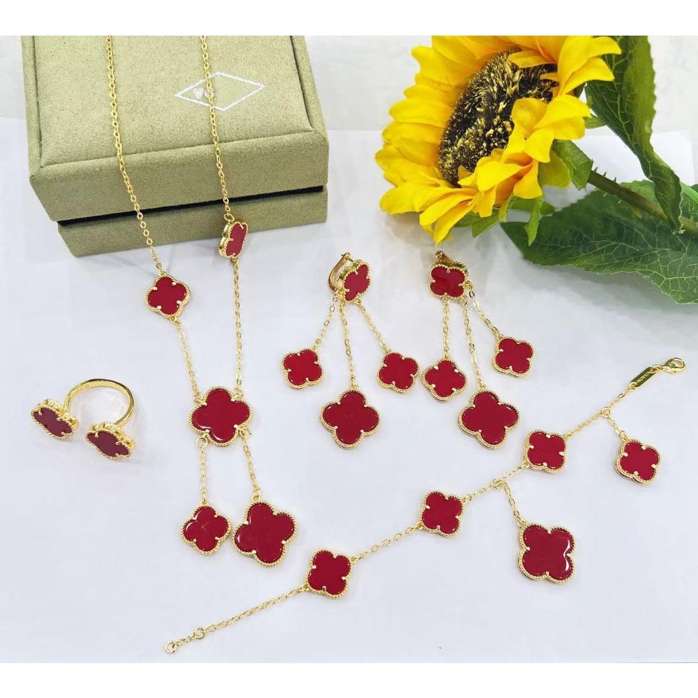 5-Piece Set New Four-Leaf Clover Jewelry Set Fashion Tassel Earrings Temperament Simple Versatile Senior Sense Of Necklace Earrings Bracelet Set