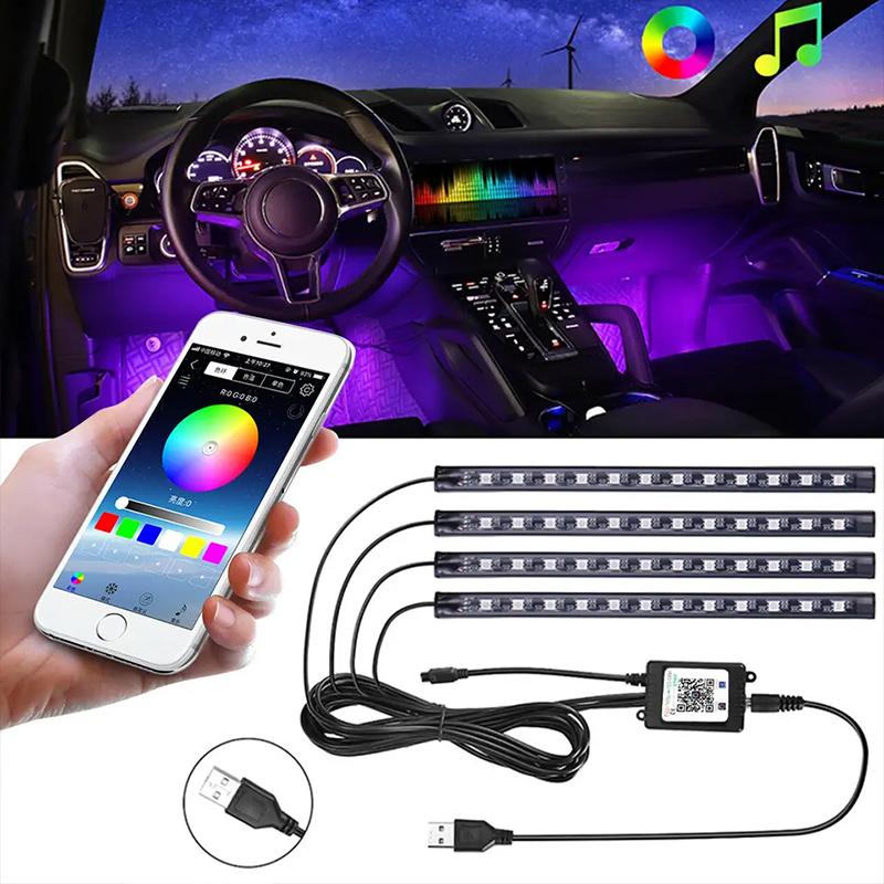 Neon Led Strip Car Interior Lighting Ambient Lights With USB Cigarette Lighter Backlight Music Control Auto Decoration Lights