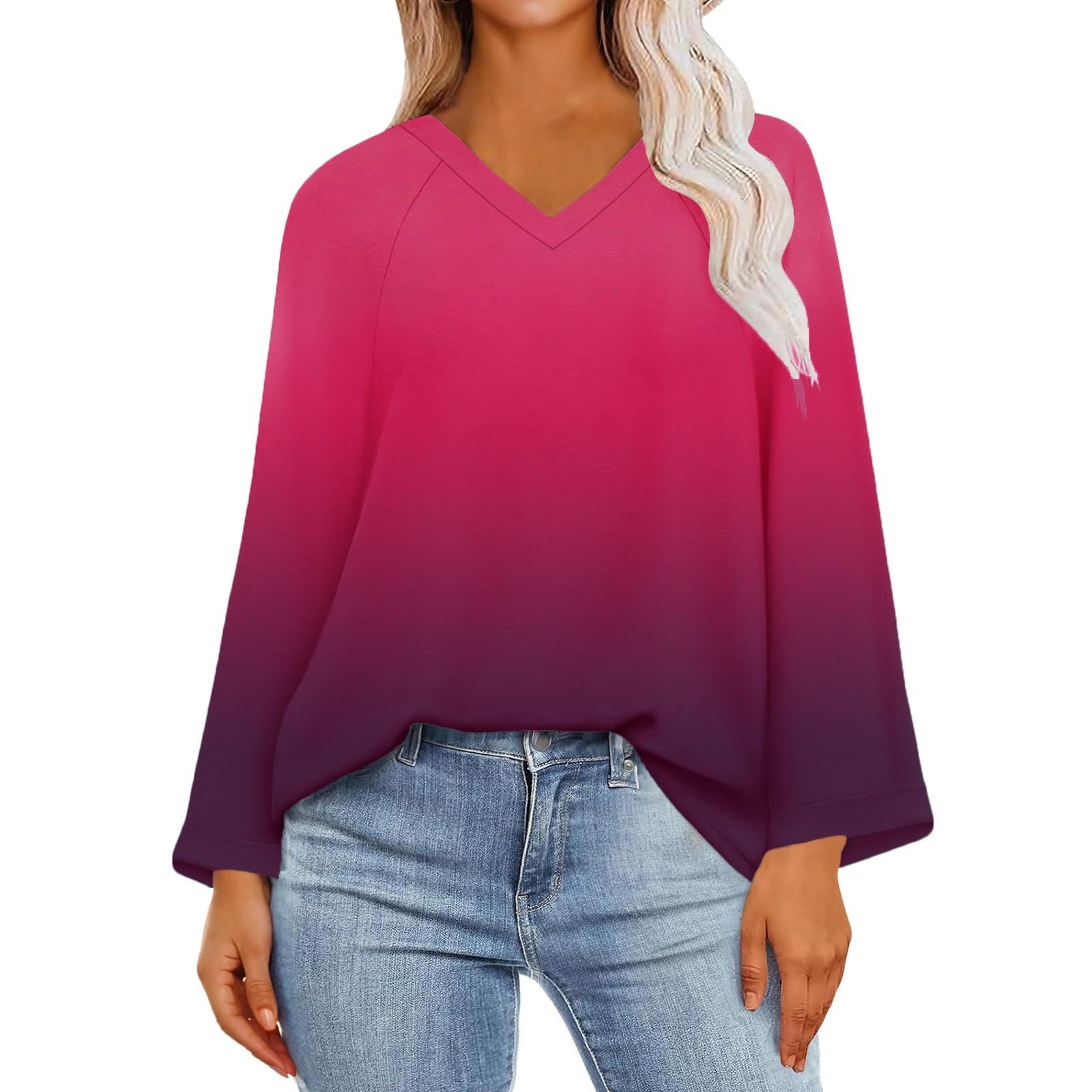 

Женская свободная нашивка на плече больших размеров с круглым вырезом и футболкой с длинными рукавами Темпераментный топ в сочетании с джинсами и топом-юбкой L розовый