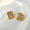 Irregular Bling Square Crystal Zircon Stud Earrings For Women Vintage Trend Quality Luxury Jewelry Party Gifts
