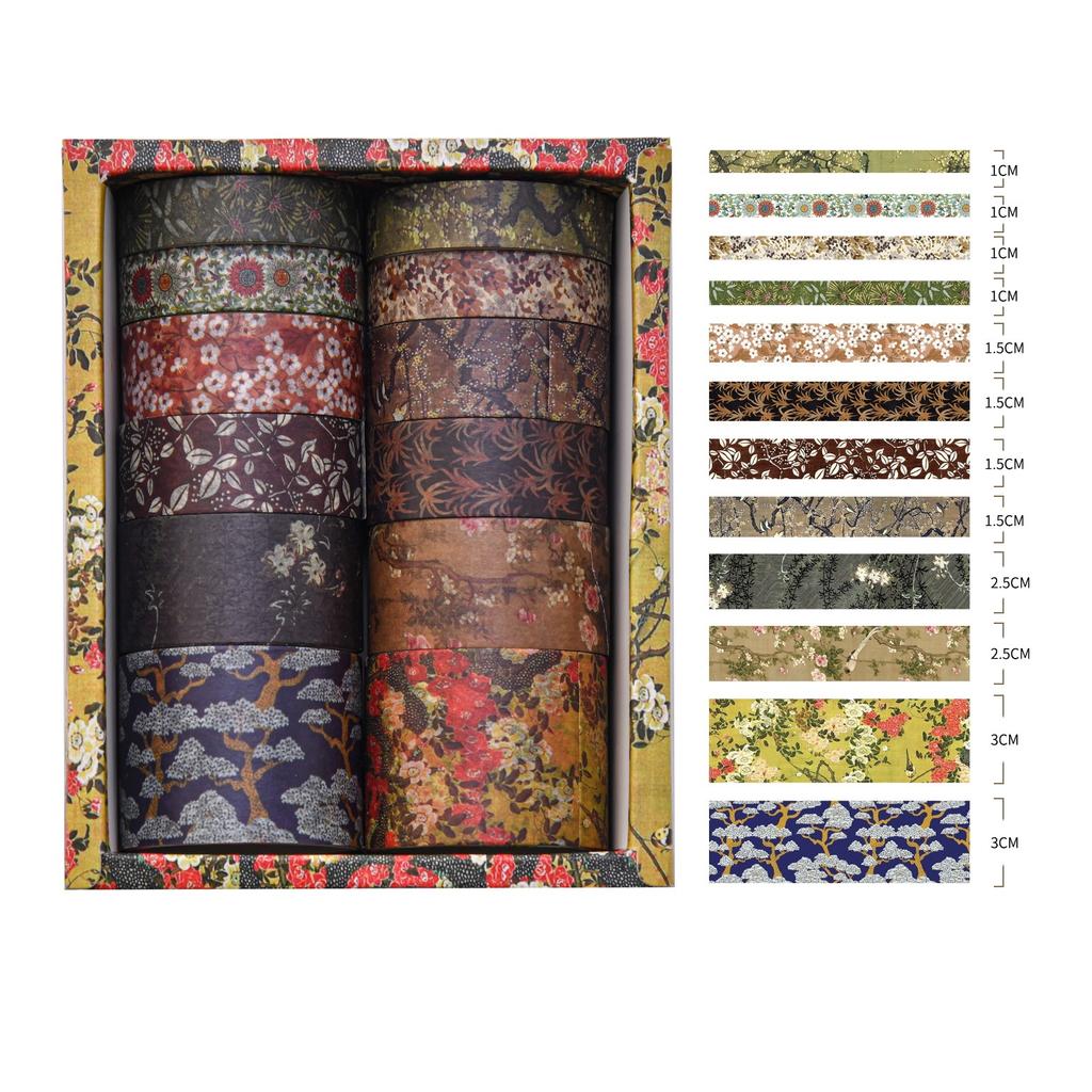 12 Rolls Vintage Landscape Washi Tape Box Set Journaling Decorative Paper Tape DIY Crafts Scenery Stationery Scrapbooking Supply
