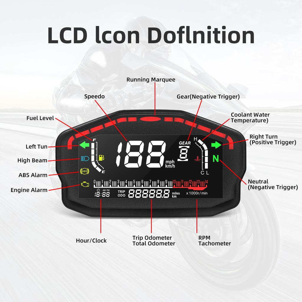 New Motorcycle LED LCD Speedometer Digital Odometer Speed Temperature Fuel Level Meter Moto Gauge For BMW For Honda For Yamaha