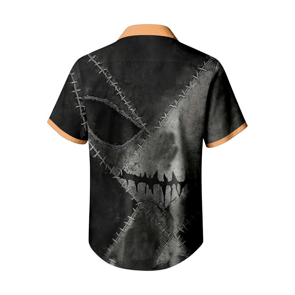 Men's Casual Short Sleeve Shirt with Halloween Print for Parties and Everyday Wear