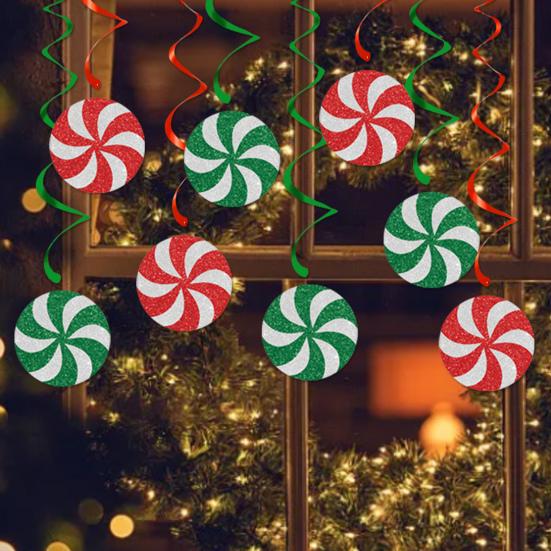 Christmas Candy Hanging Swirls Glitter Green Red White Candies Garland Banners Christmas Party Ceiling Streamer for Baby Shower Birthday Wedding Decor