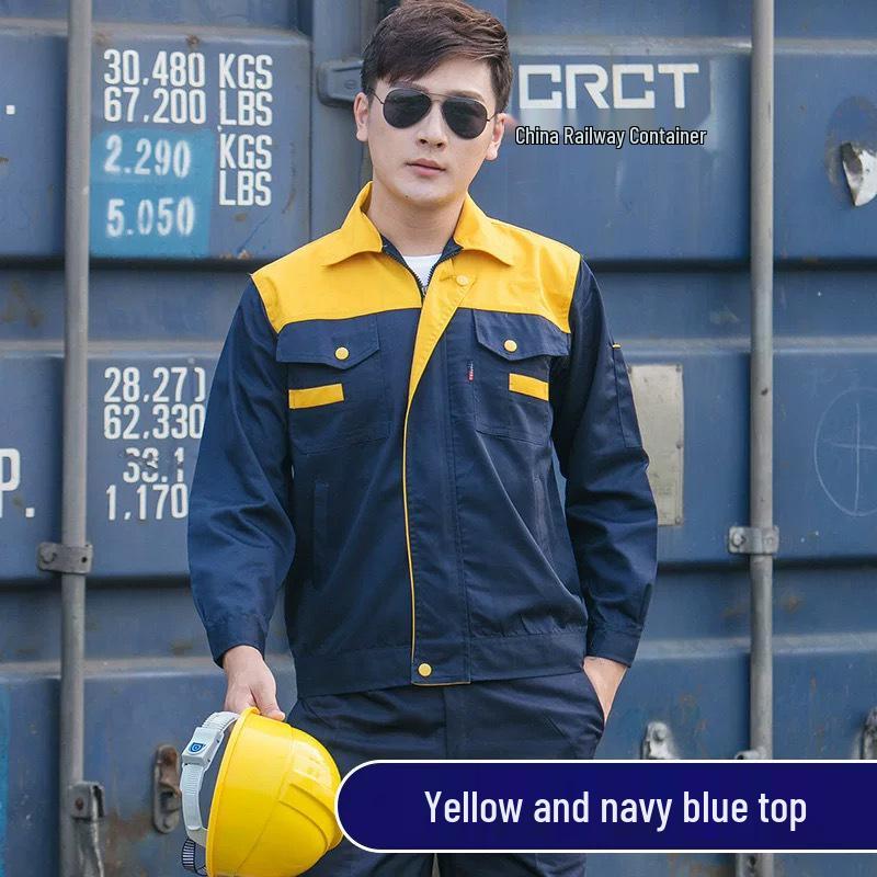 Frühling & Herbst Langarm Colorblock Arbeitskleidungsset: Unisex Flecken- & Verschleißfeste Uniform für Autoreparatur