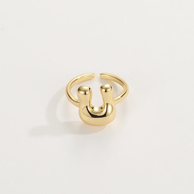 Adjustable Open Ring In 18K Gold Plated Copper With Q-Style Alphabet Letter Design Men Women