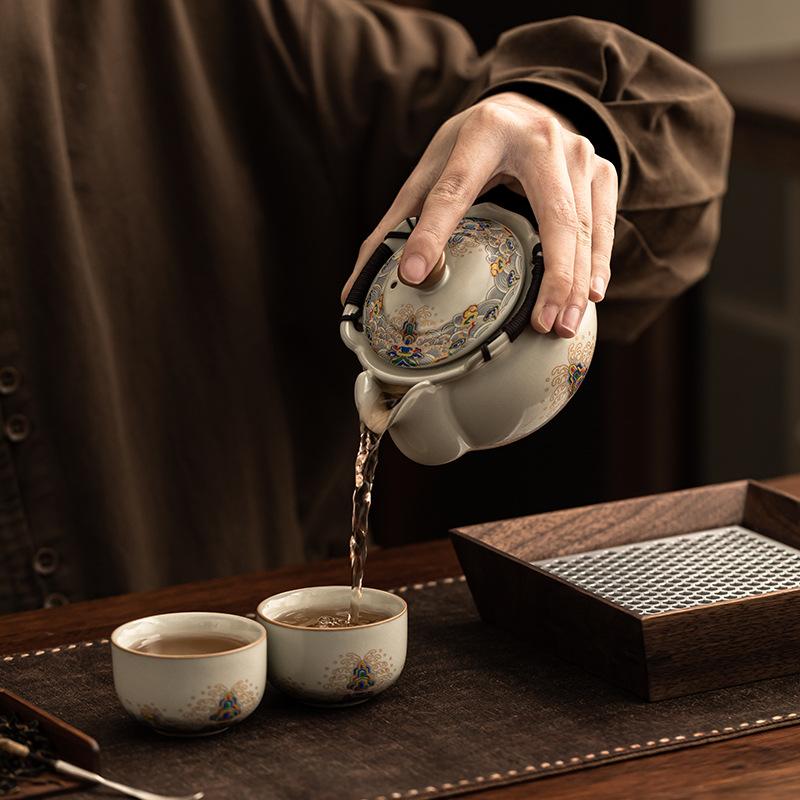 Meerwasser Jiangya Ru Ofen Keramik Brau-Teekanne Haushalt High-End Handgriff Kanne Einzelkanne Offene Glasur Kann Gezüchtet Werden Leichter Luxus Kung Fu Teeservice