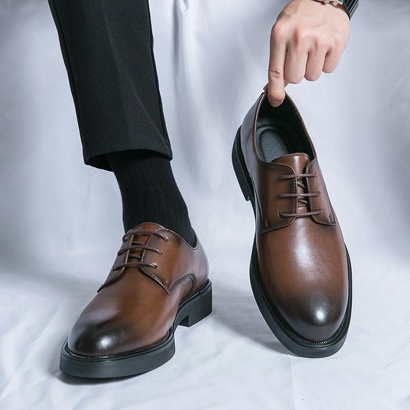 Brock leather shoes engraved British style wedding groom shoes hair stylist wear-resistant breathable brown