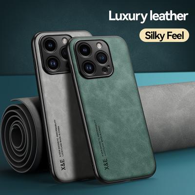 Luxury Leather Case For iPhone 16 Pro Max Cover With Metal Plate Support Car Hold For iPhone 16 Pro 16Plus Case