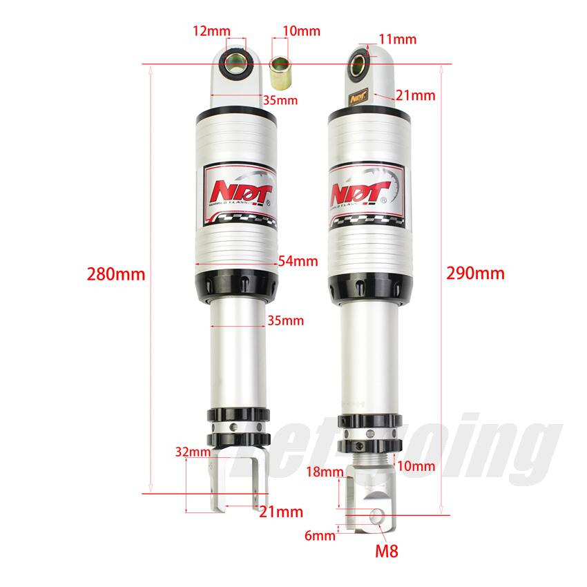 Adjust 280mm 290mm Motorcycle Rear Suspension Rebound Damping Shock Absorbers Fork 12mm 10mm Scooter Dirt Bike Vibration Damper