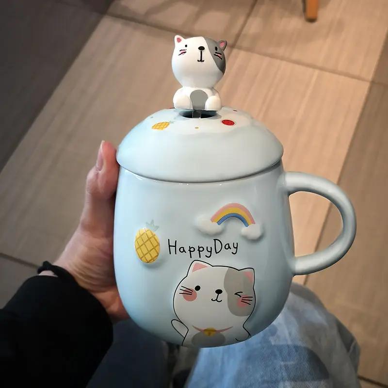 Cartoon Panda Ceramic Mug With Lid Spoon Coffee Tea Cup of Coffee Drinkware Original Breakfast Cups Personalized Gifts Cute Mugs