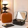Large Capacity Women's Travel Makeup Bag with Mirror & Light for Beauty & Nail Art