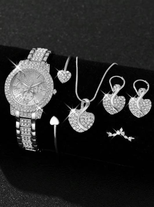 Trendy Roman Numerals Luxury Diamond-Encrusted Cuban Bracelet With Women'S Watch, Fashionable Hip-Hop Steel Watch