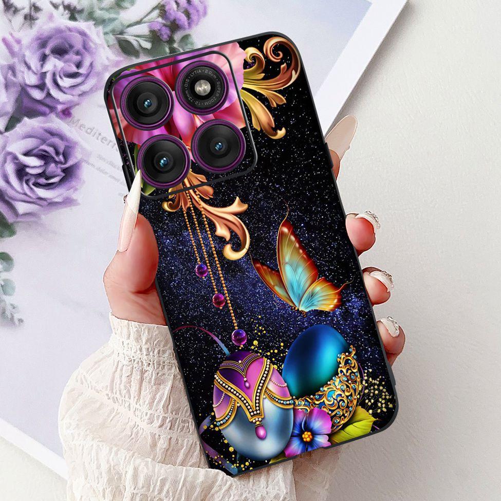 For Motorola Edge 60Pro XT2507-1 Back Cover For Motorola Edge 60 Pro Case Cute Cartoon Luxury Flower Painted Black Silicone 6.7"