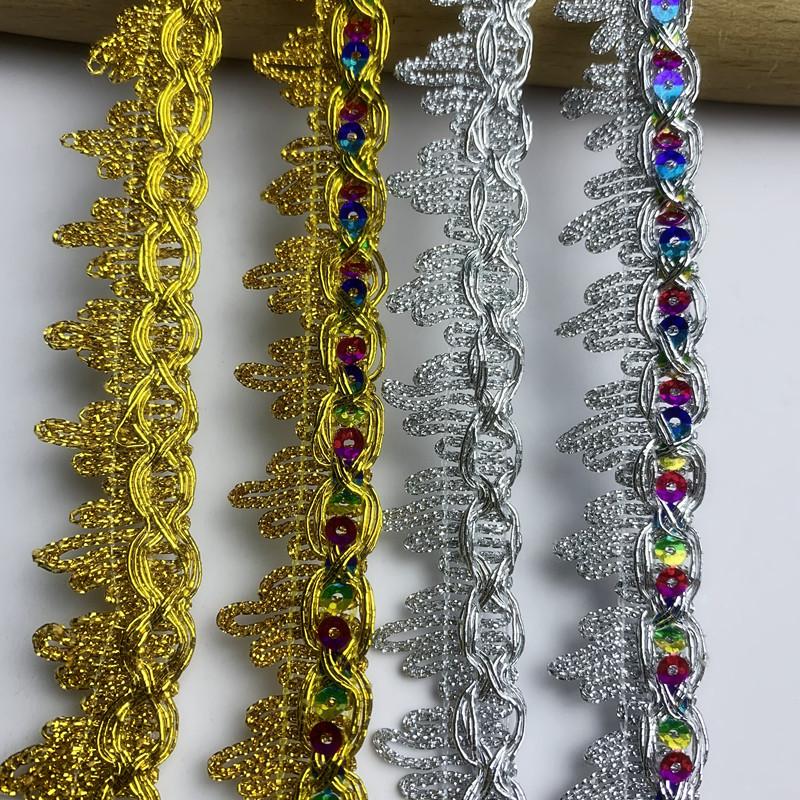 4m/13.12ft Lace Gold Silver Curtain Trim Ribbon HanMade DIY Sewing Sequin Accessory Wedding Craft Clothes Party Decoration Ties Big Wide 2cm Wide