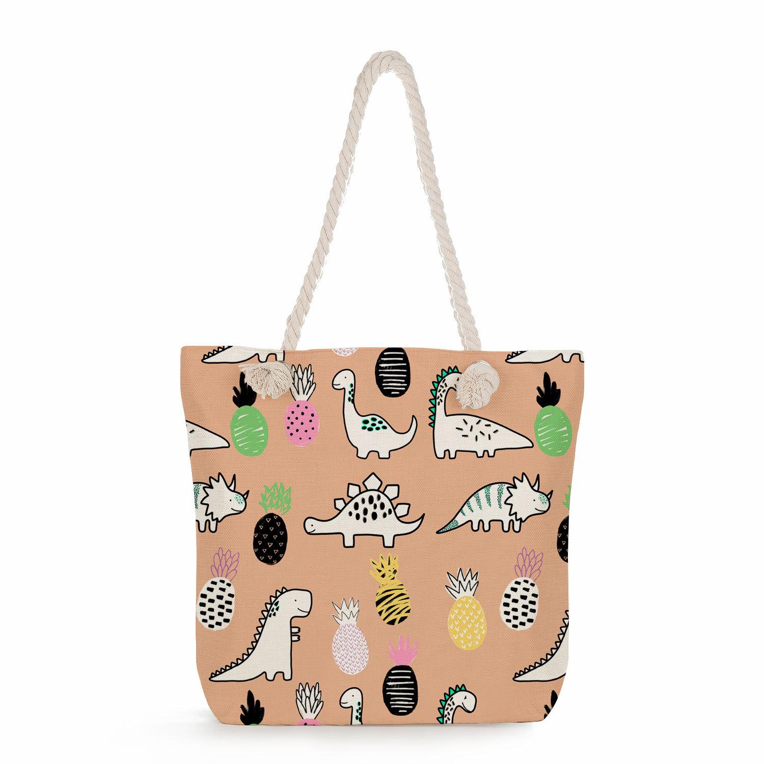 Dinosaur print thick rope single-shoulder beach bag 7222 KTB