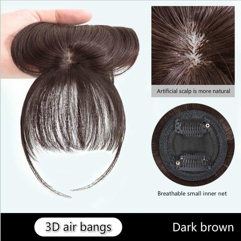 3D Französischer Pony Perücke Weiblich Unsichtbare Gesichtsreparatur Falscher Pony Natürlich und Nahtlos Kopfperücke Rundes Gesicht