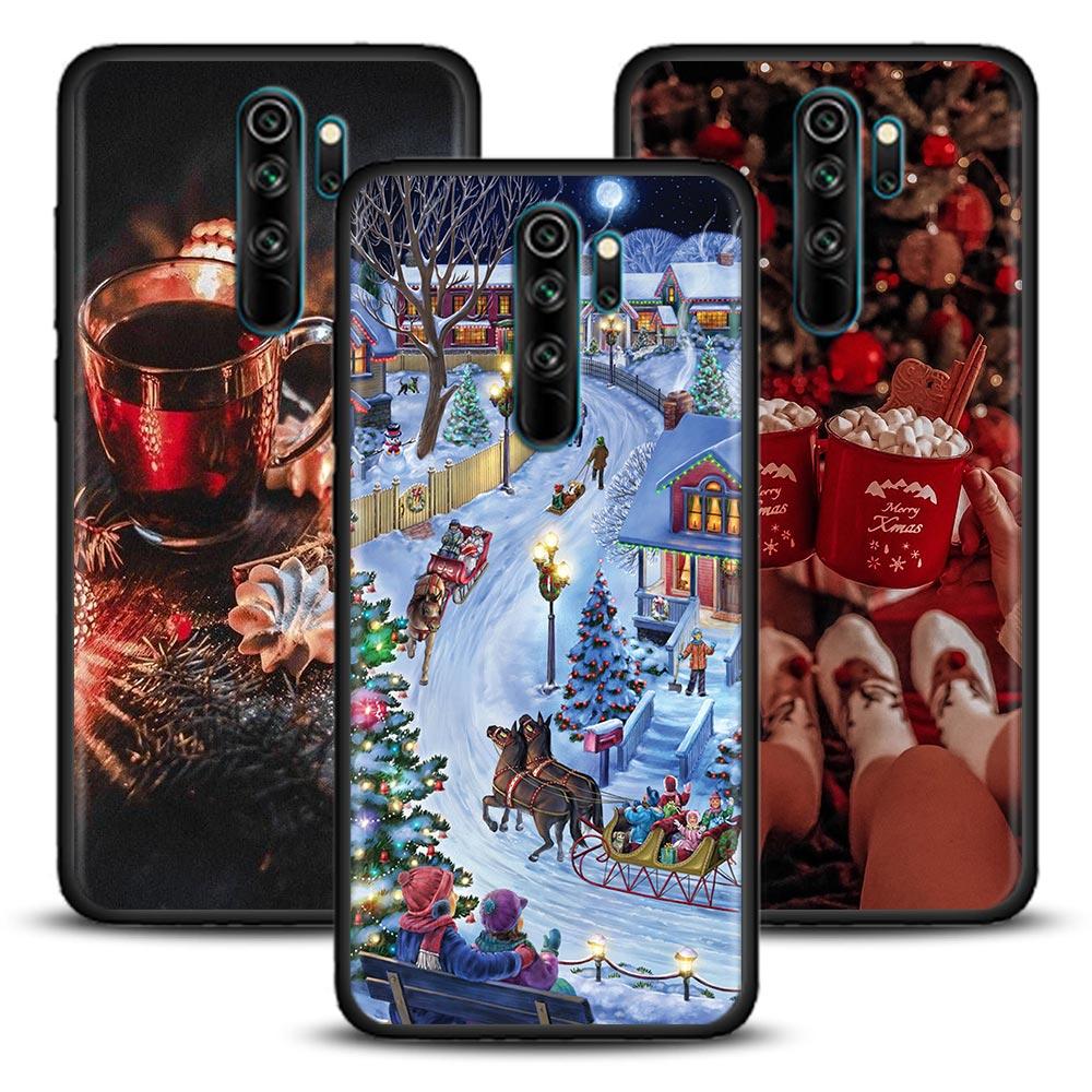 Christmas Santa Claus Mobile Phone Shell for Redmi Note 10 11 11S 11E 7 8 8T 9 9S 9T Pro Plus 4G 5G Black Soft Case Cover Fundas