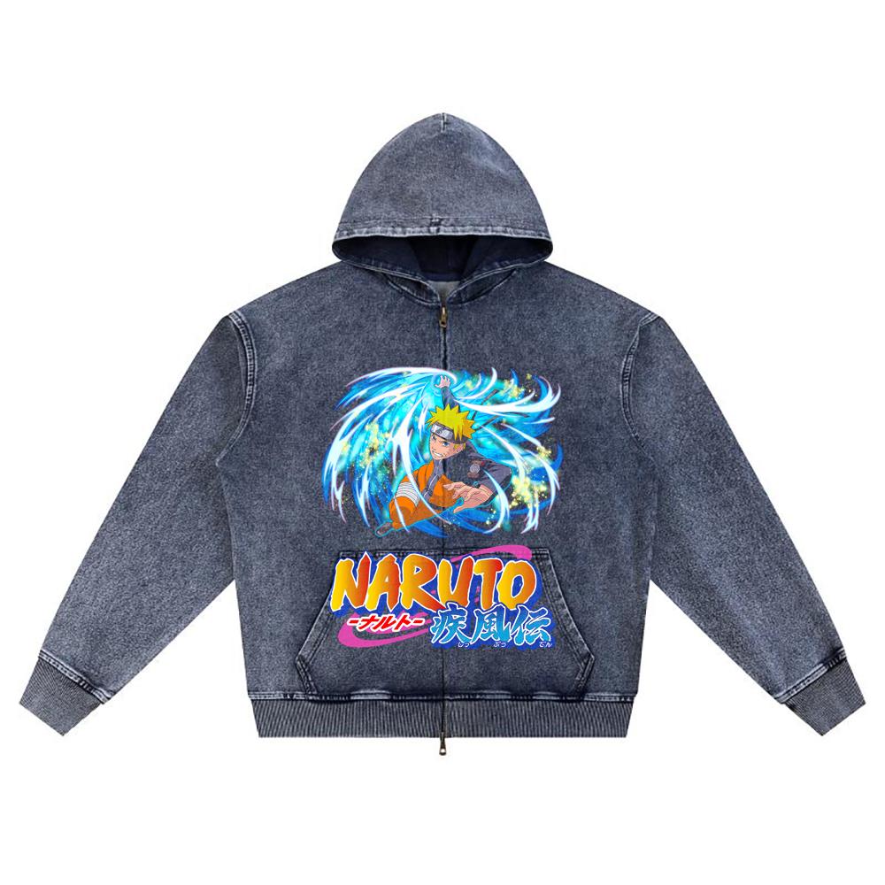 

DTG print Knitted Denim Zip-Up Hoodie Copy of Naruto Rasengan Brother Print Zipper Hoodies XL