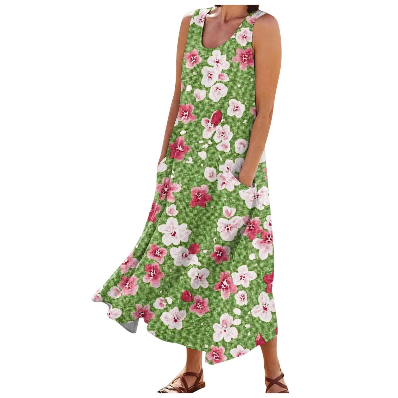 

Women s Fashion Summer Casual Sleeveless Floral Printed Small Pocket Dresses XXL
