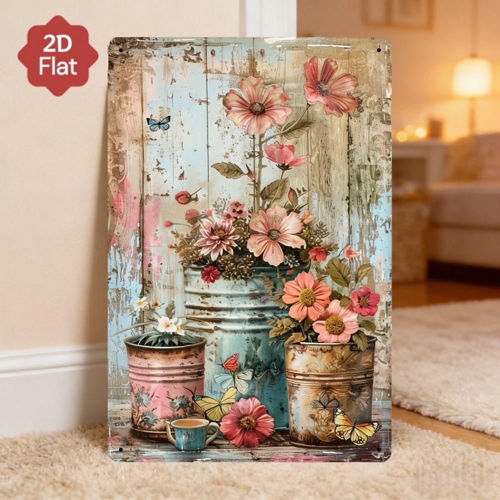 Vintage Metal Flower Wall Art Poster, 20x30cm Decorative Home Garden Sign