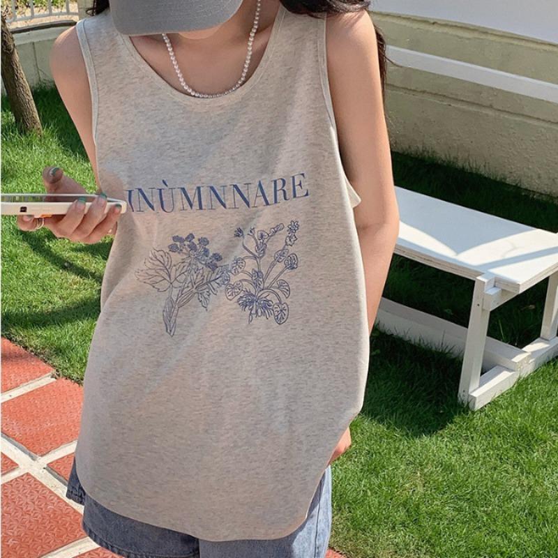 

Безрукавный жилет средней длины, летний сексуальный топ с буквенным принтом на бретельках 2XL светло-серый