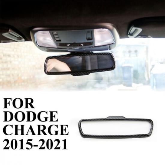 Carbon Fiber Style Interior Rearview Mirror Frame Cover Trim For Dodge Charger