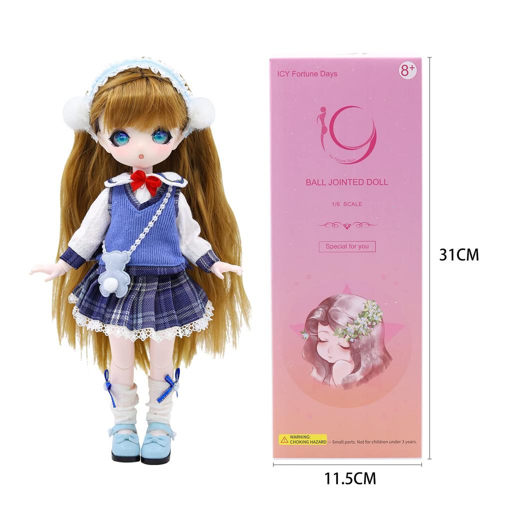 ICY Fortune Days BJD Doll Anime Style Doll Set with 28 Mechanical Perfect for DIY and Girl Doll 1/6 - Joints, Gifts, Decoration, Exercises,
