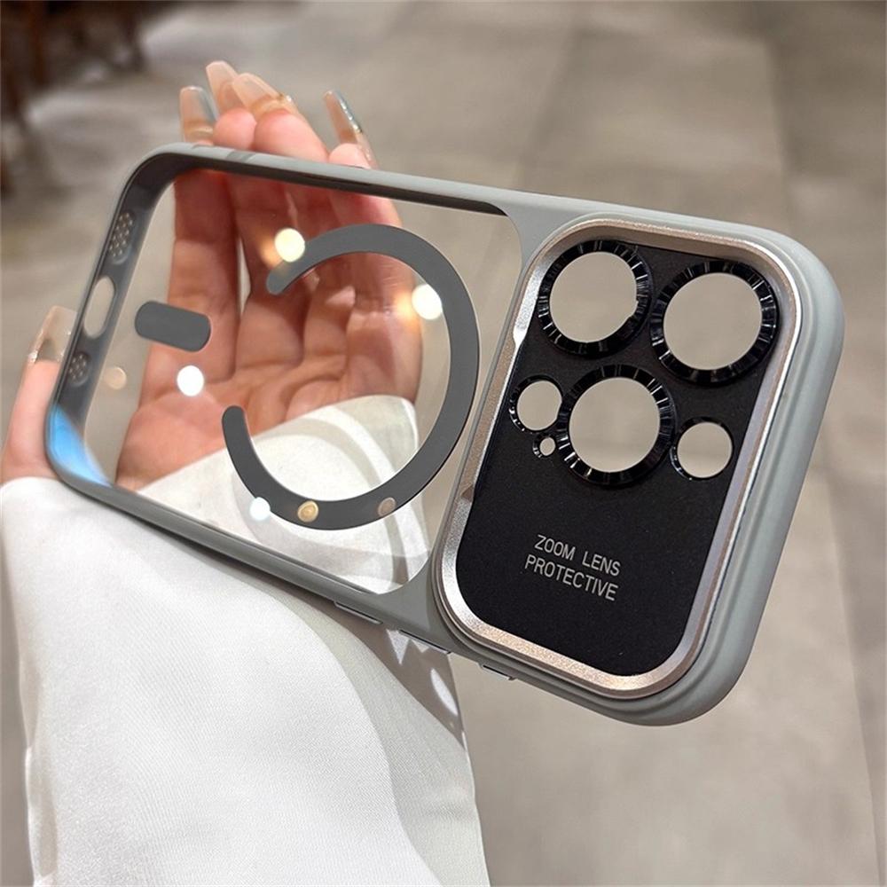Luxury Magnetic Metal Lens Bumper Protection Case For 17 16 15 14 13 Pro Max Plus For Magsafe Acrylic Translucency Cover
