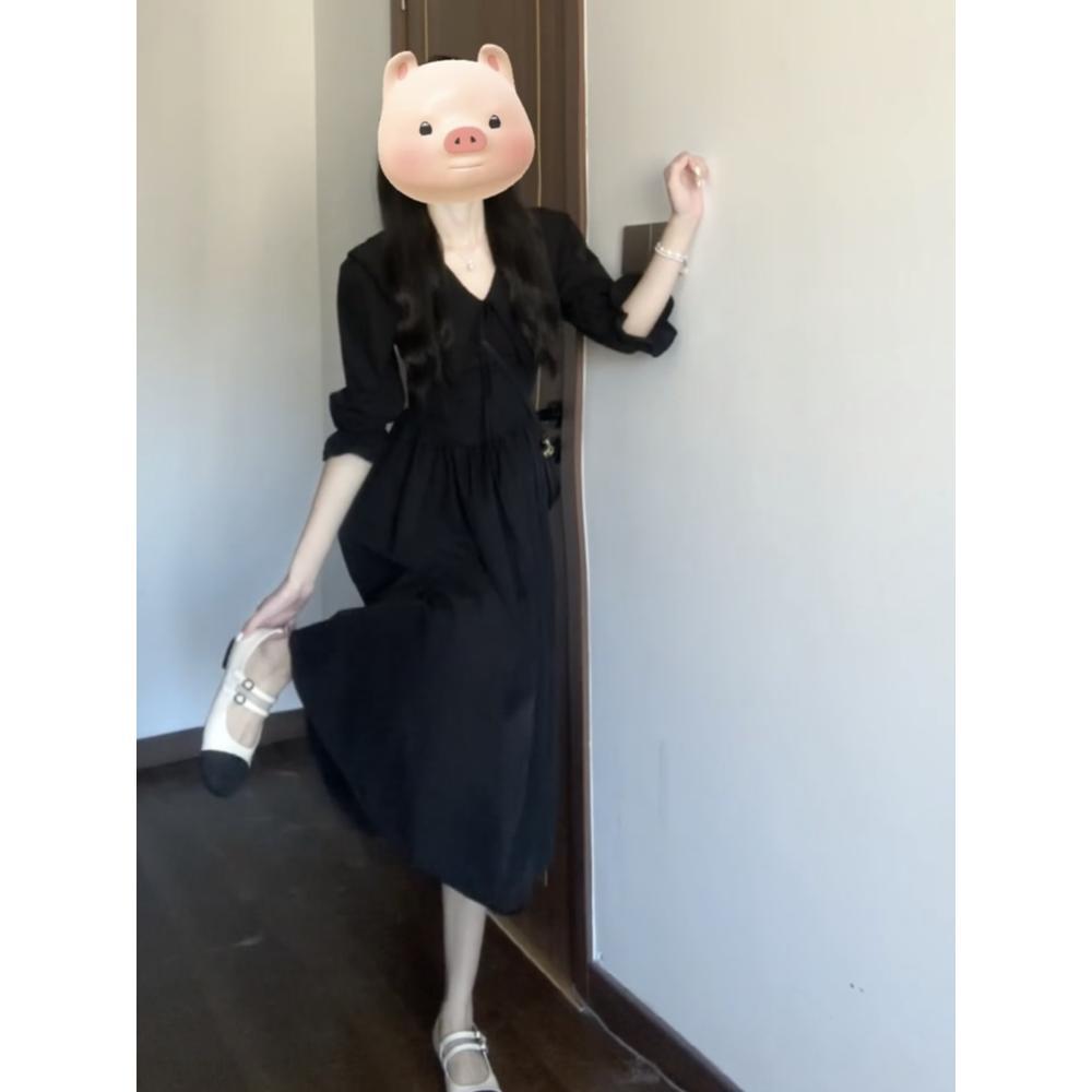 Light and Mature Style Doll Collar Black Dress for Women's Spring and Summer Women's New Waist and Thin Temperament Super Fire Dress