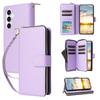 For Samsung Galaxy S25 FE Case 9 Card Slots Zipper Pocket PU Leather Phone Cover with Wrist Strap