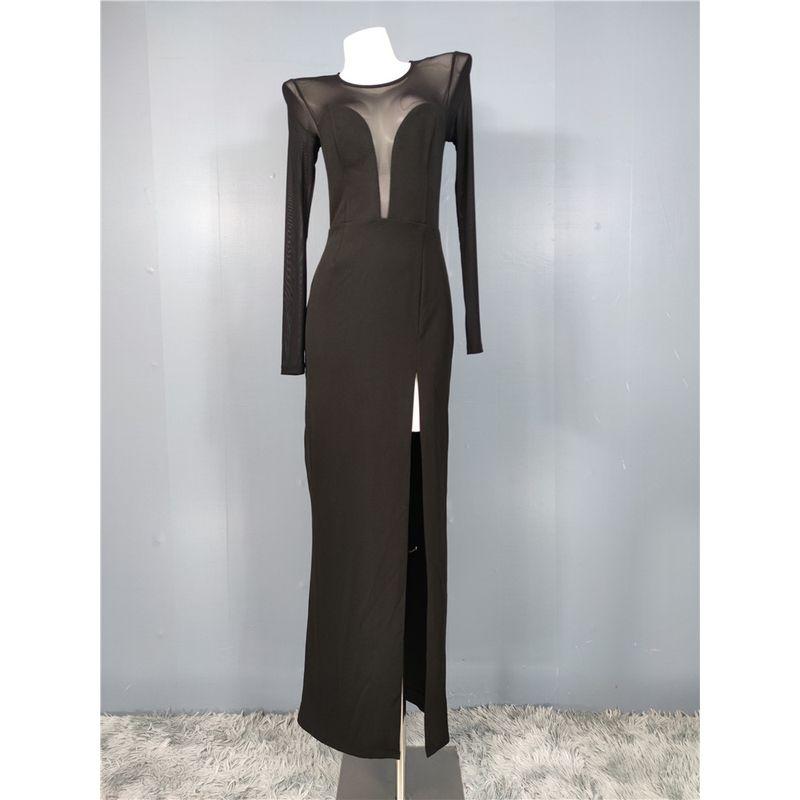 Foreign Trade Order Lu's Sexy Royal Sister Mesh Elegant Party Light Luxury Tea Break Long sleeve Split Gyaru Fashion Dress