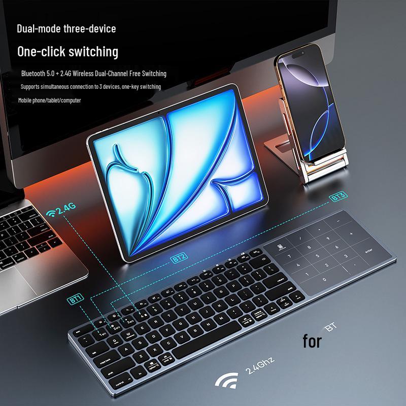 Ultra-Thin 2-in-1 Aluminum Bluetooth Keyboard with Large Touchpad for Desktop, Laptop, and Tablet