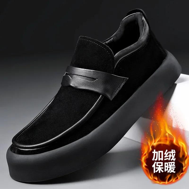 Shoes Men Leather Original Designer Cow Suede Leather Shoes Men's New Thick Sole Loafers Soft Sole Suede Leather Casual Shoes